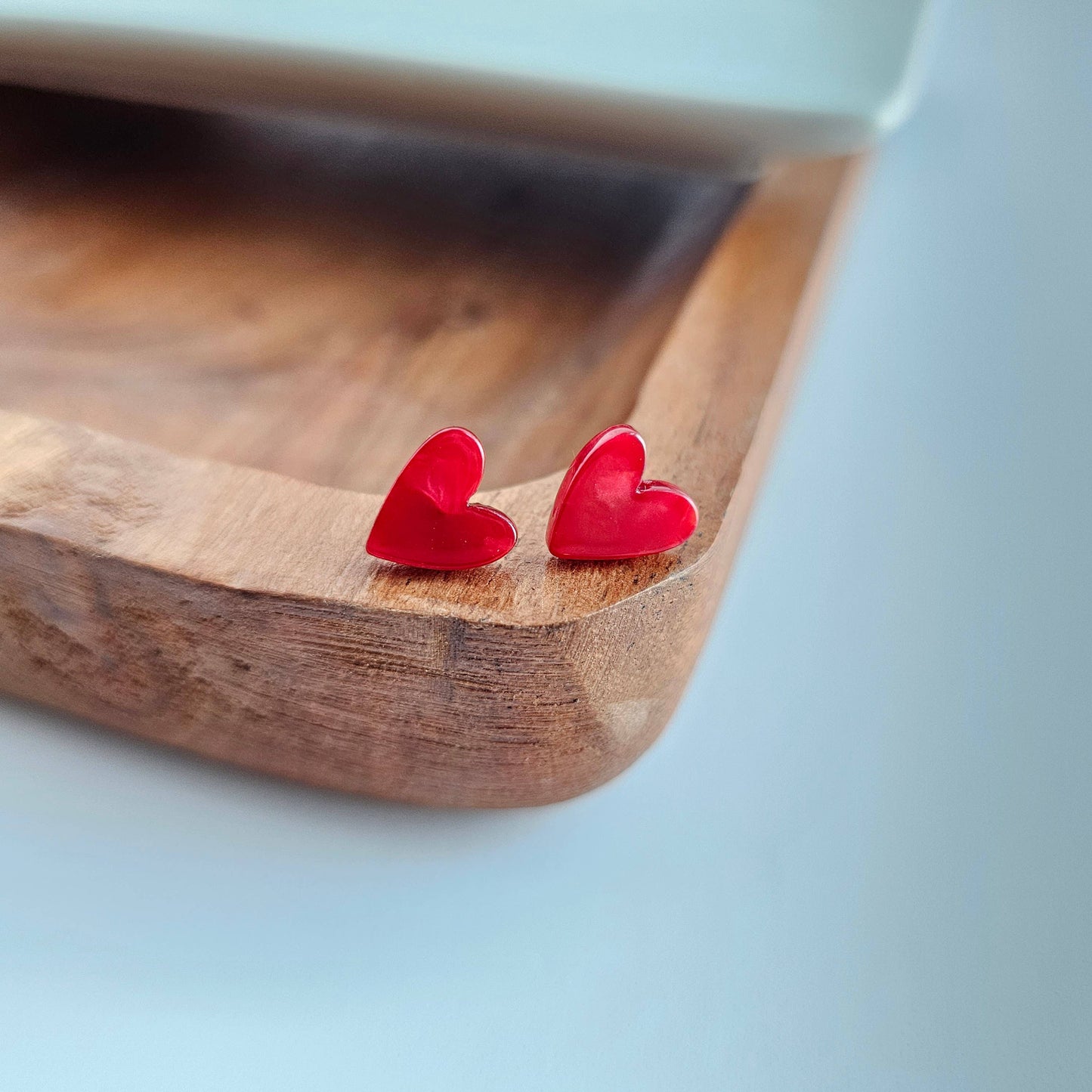 Red Hand-Drawn Heart Studs