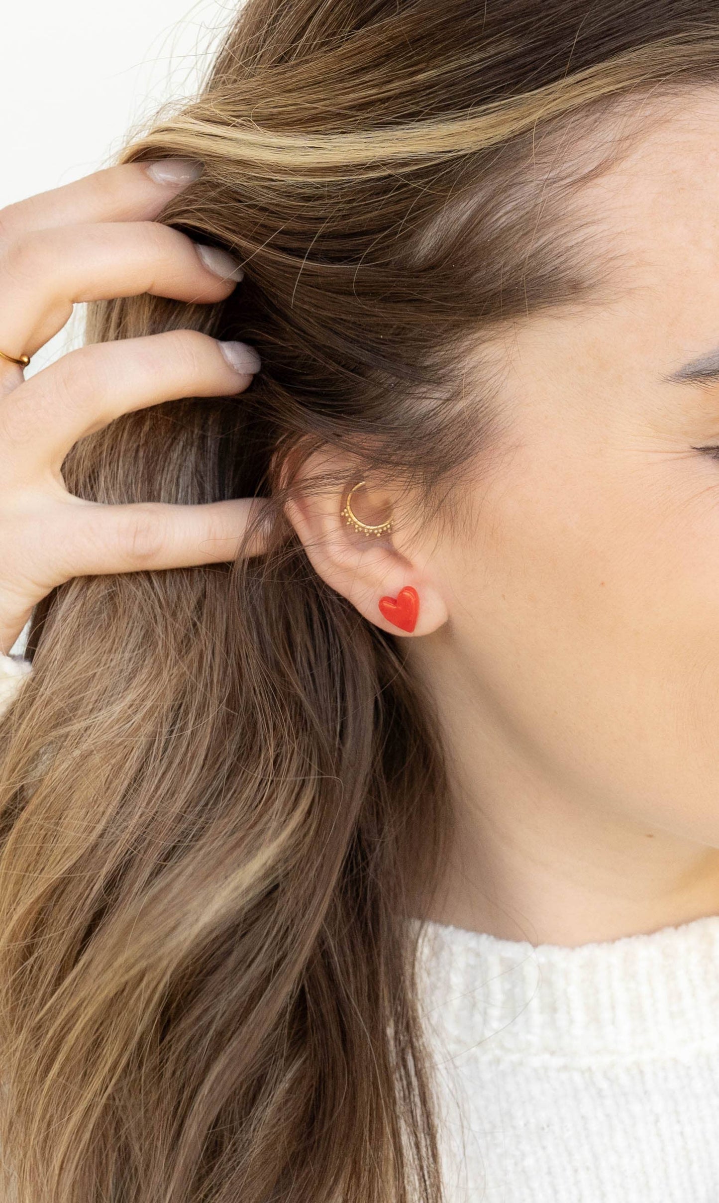 Red Hand-Drawn Heart Studs