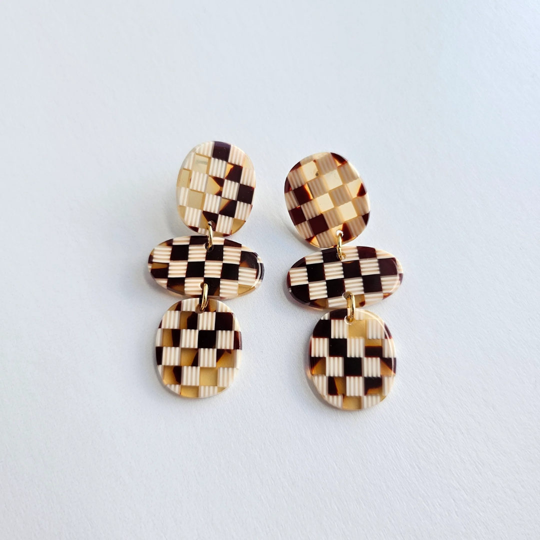 Florence Earrings - Brown Checker