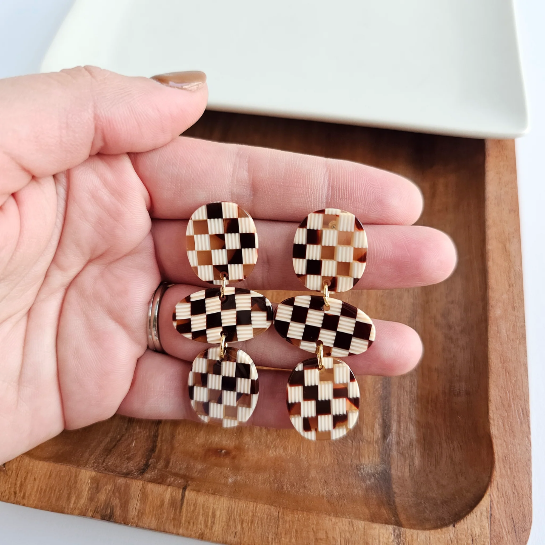 Florence Earrings - Brown Checker