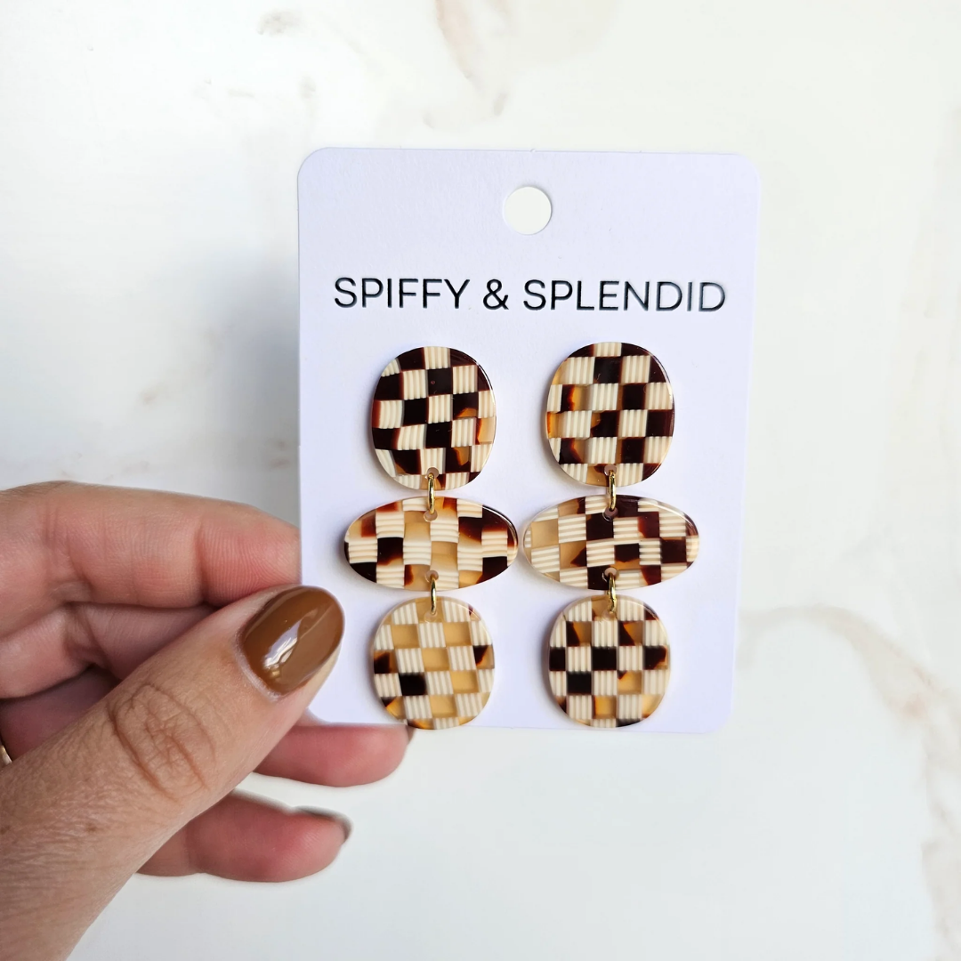 Florence Earrings - Brown Checker