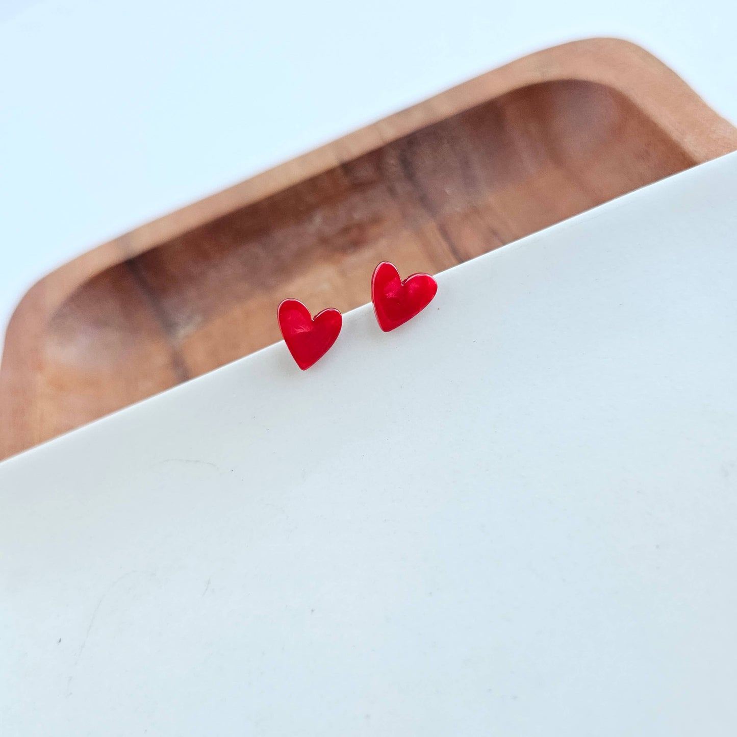 Red Hand-Drawn Heart Studs