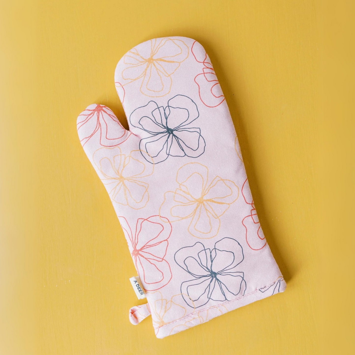 Pink Line Floral Oven Mitt