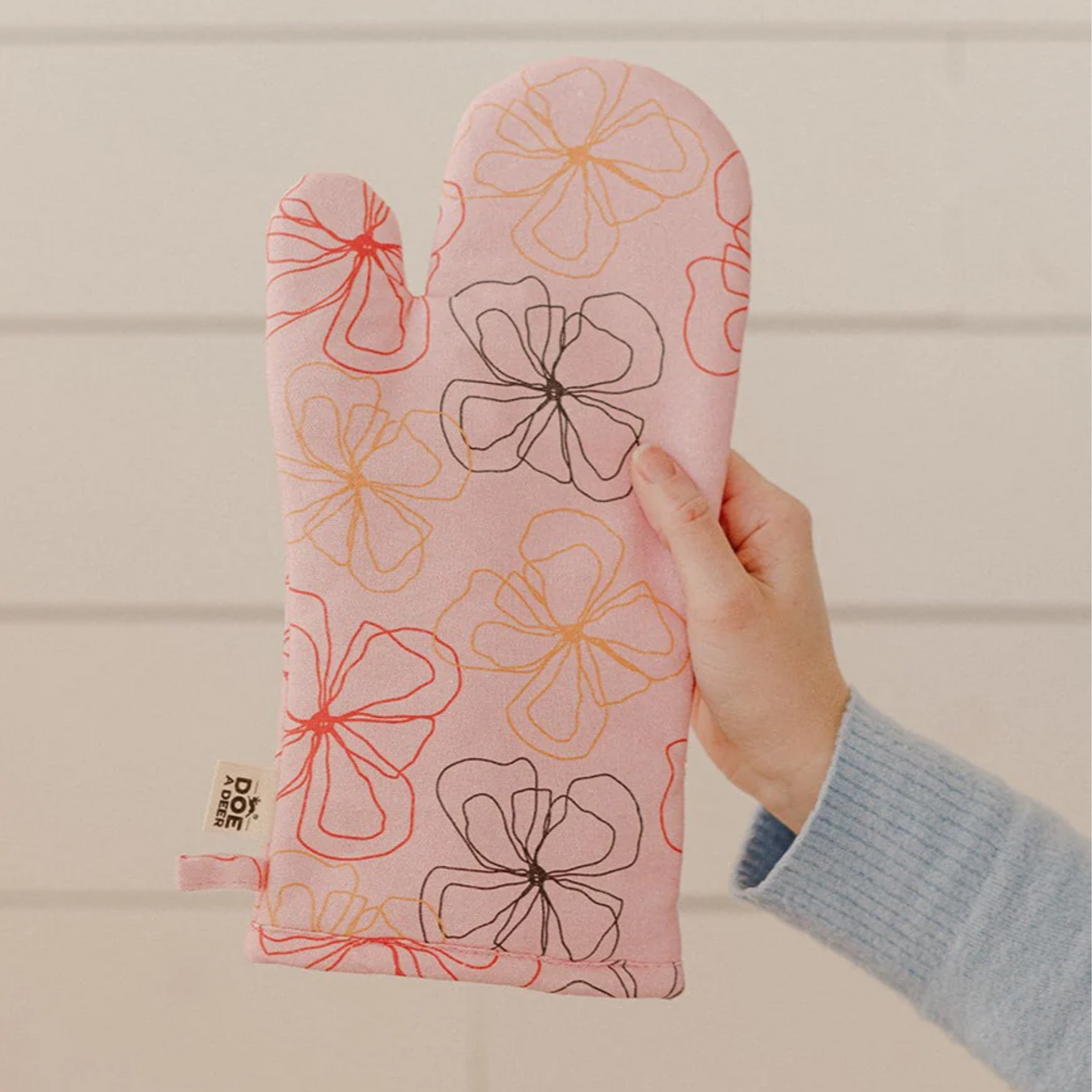 Pink Line Floral Oven Mitt