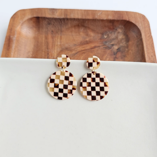 Addy Earrings - Brown Checker