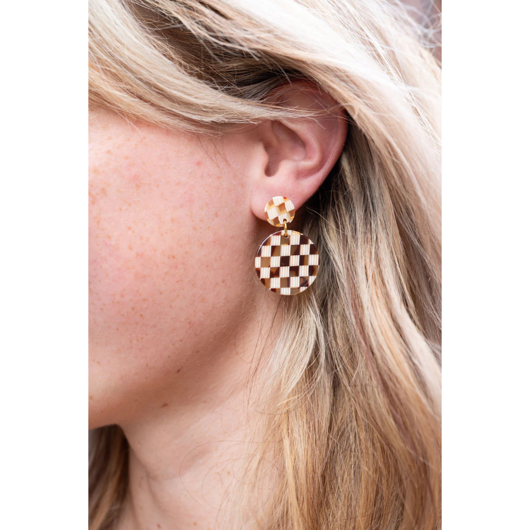 Addy Earrings - Brown Checker