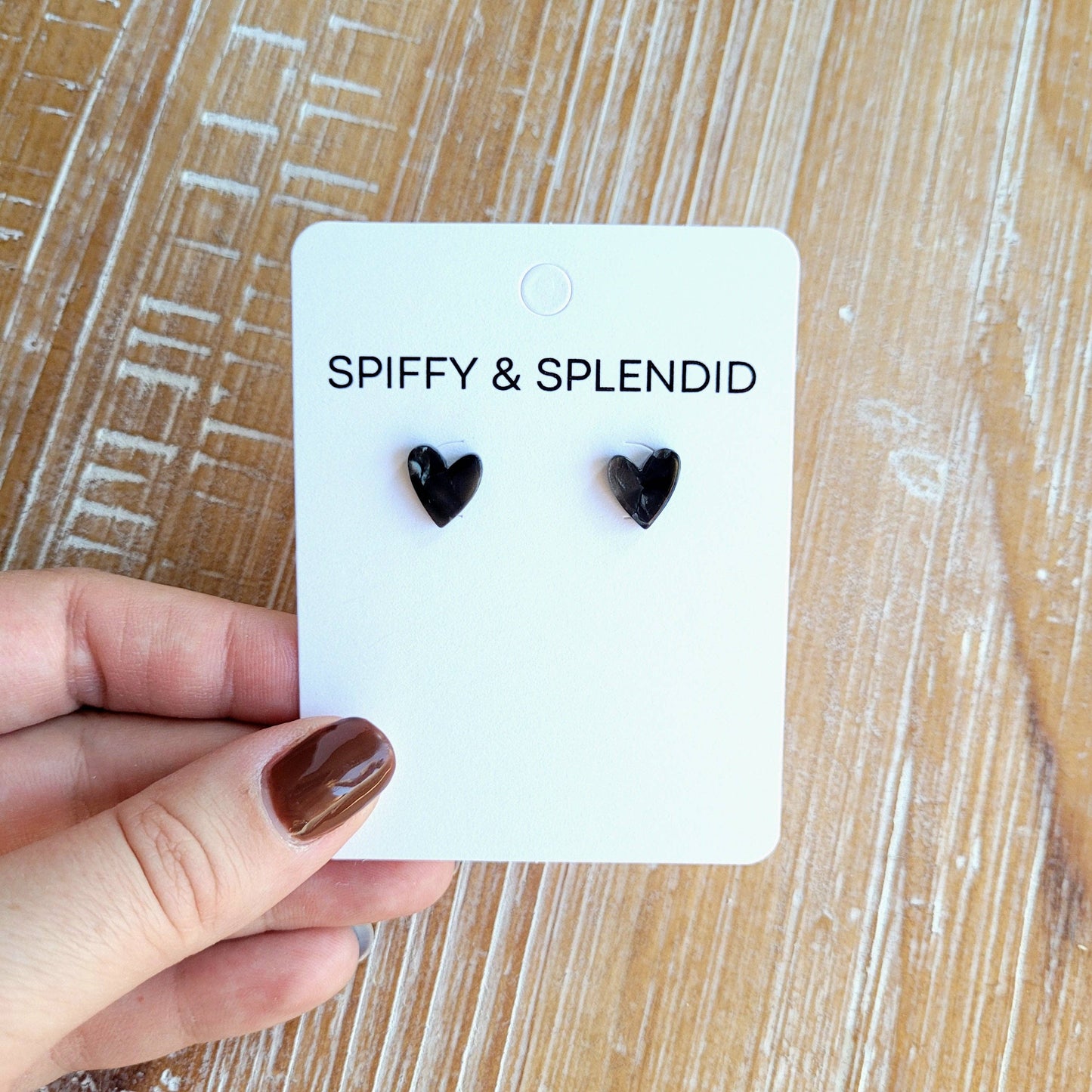 Black Hand-Drawn Heart Studs