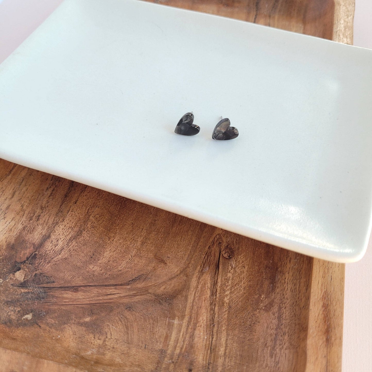 Black Hand-Drawn Heart Studs