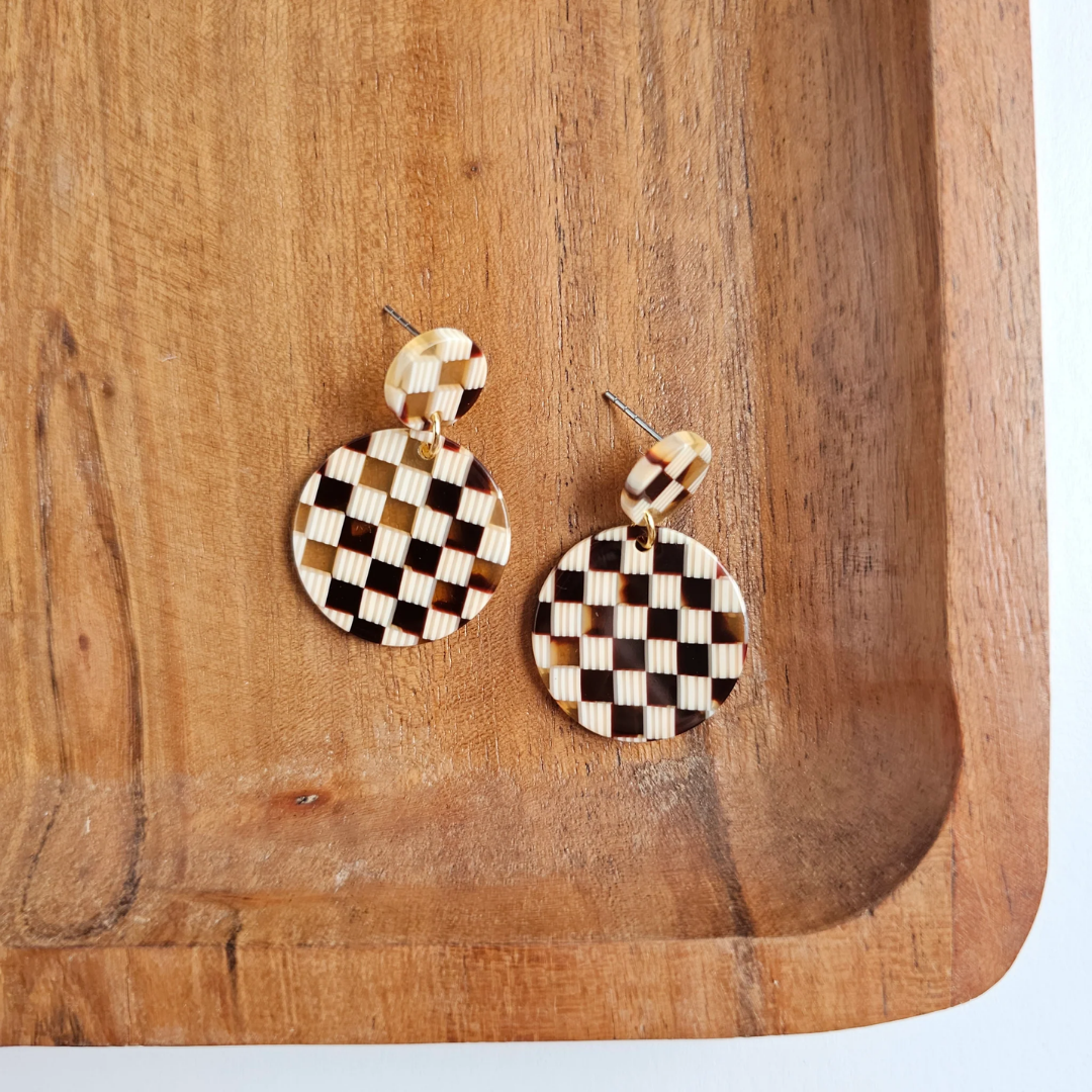 Addy Earrings - Brown Checker