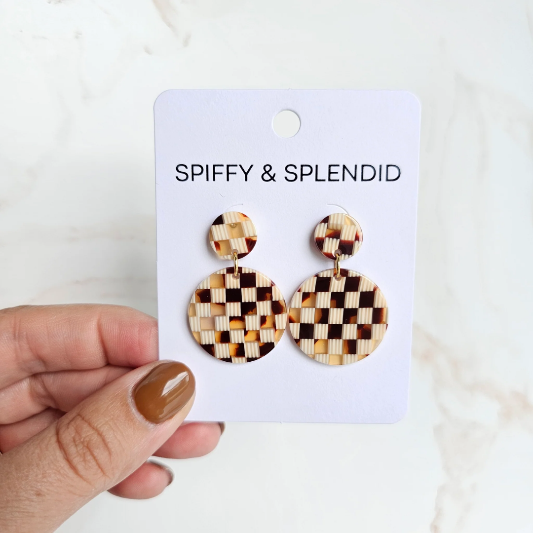 Addy Earrings - Brown Checker