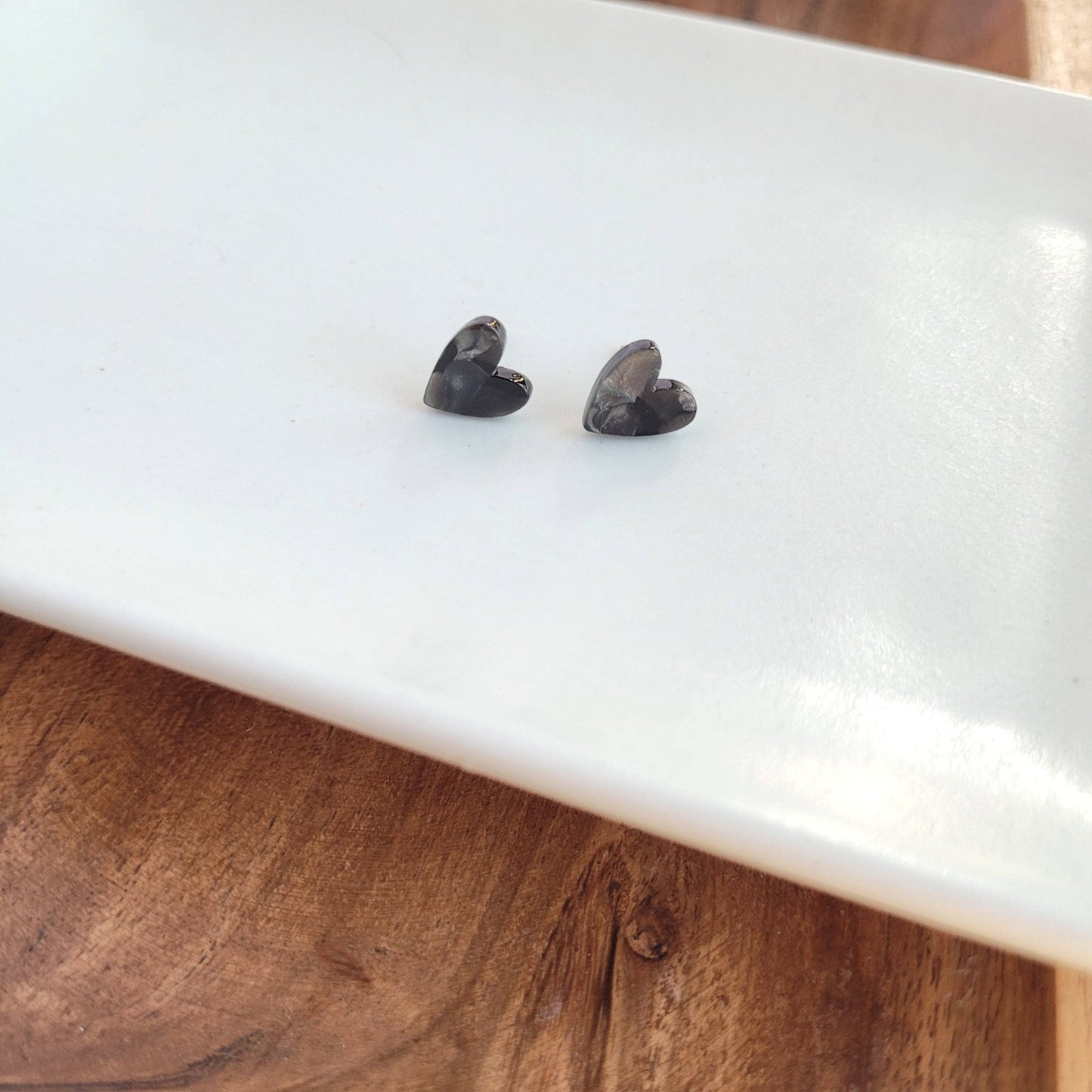 Black Hand-Drawn Heart Studs