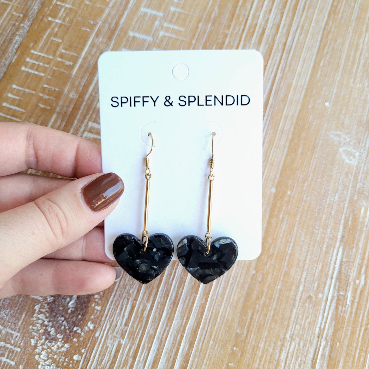 Mina Heart Earrings - Black