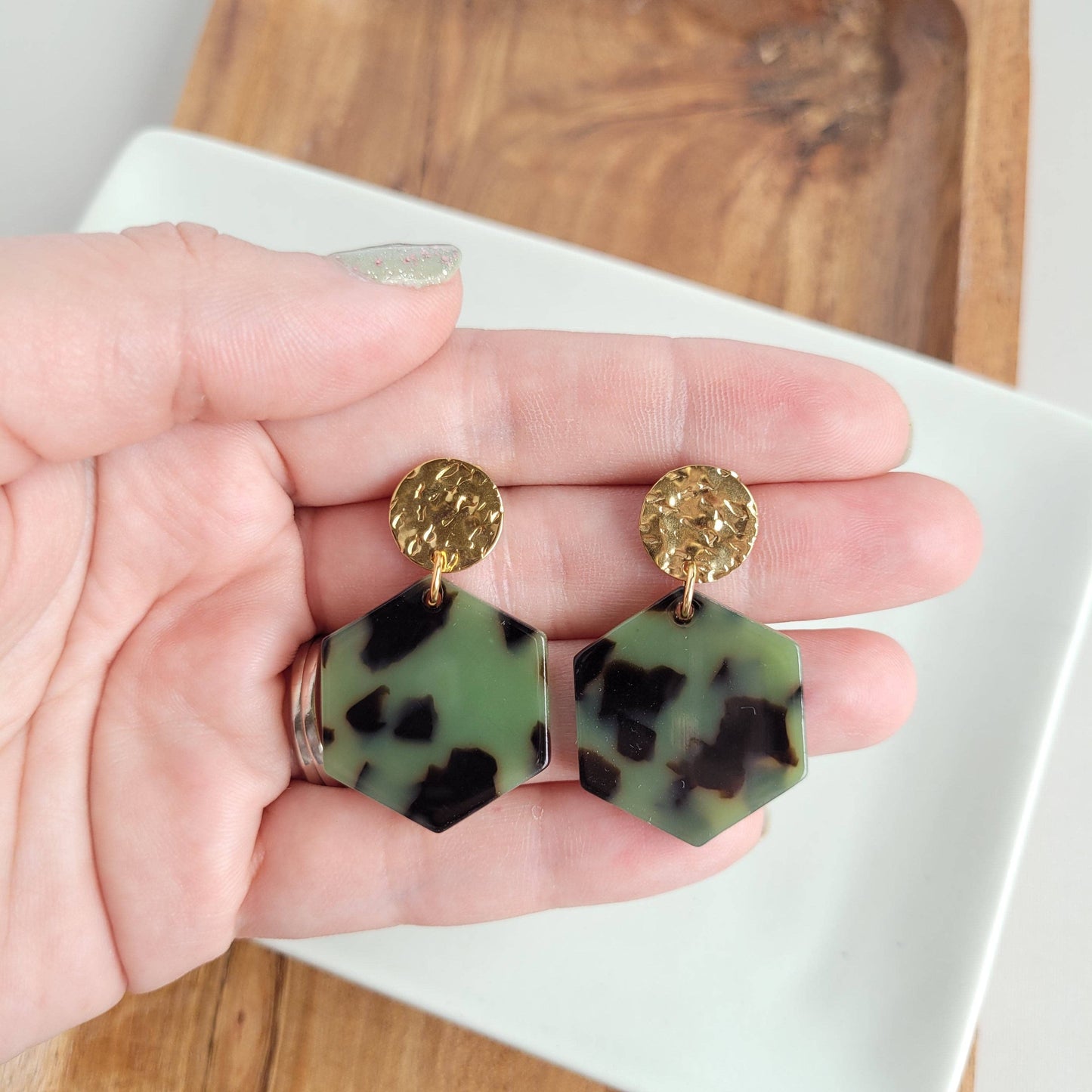 Roxy Earrings - Olive Tortoise /  Fall Earrings - FINAL SALE