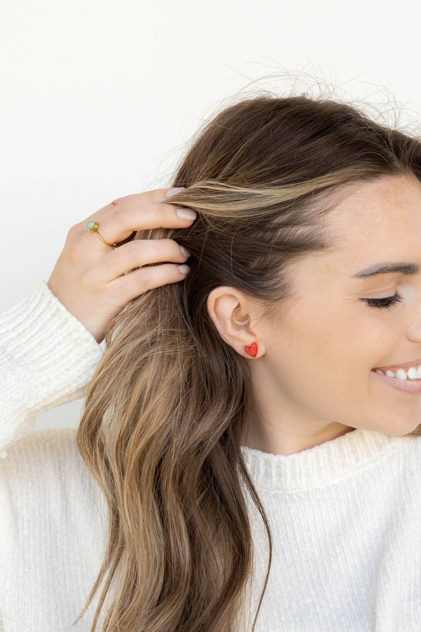 Red Hand-Drawn Heart Studs