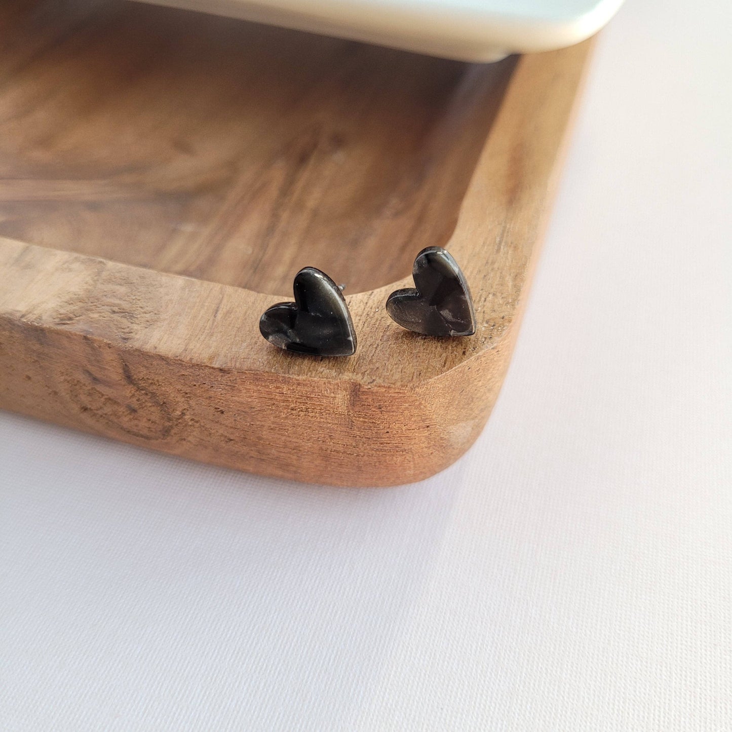 Black Hand-Drawn Heart Studs