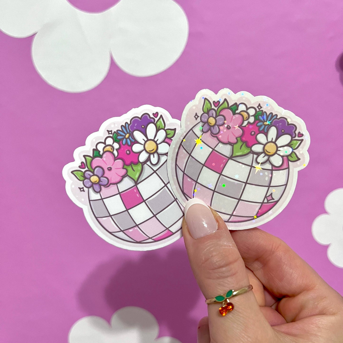 Glitter Disco Flower Pot - Vinyl Sticker