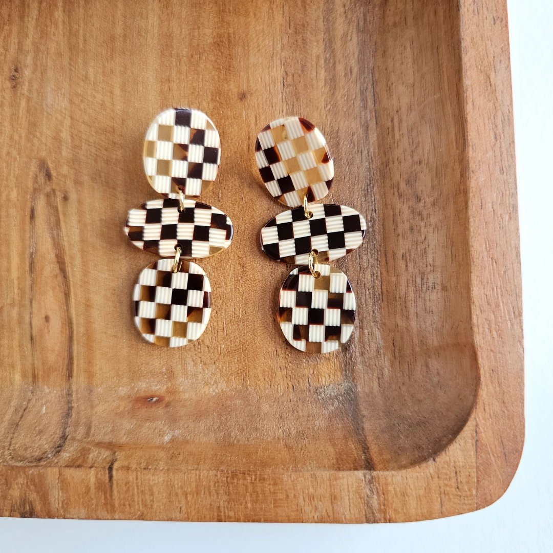 Florence Earrings - Brown Checker