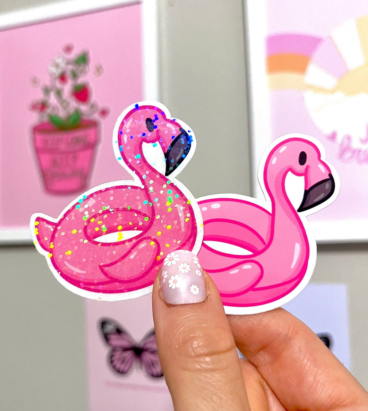 Glitter Flamingo Floatie - Vinyl Sticker