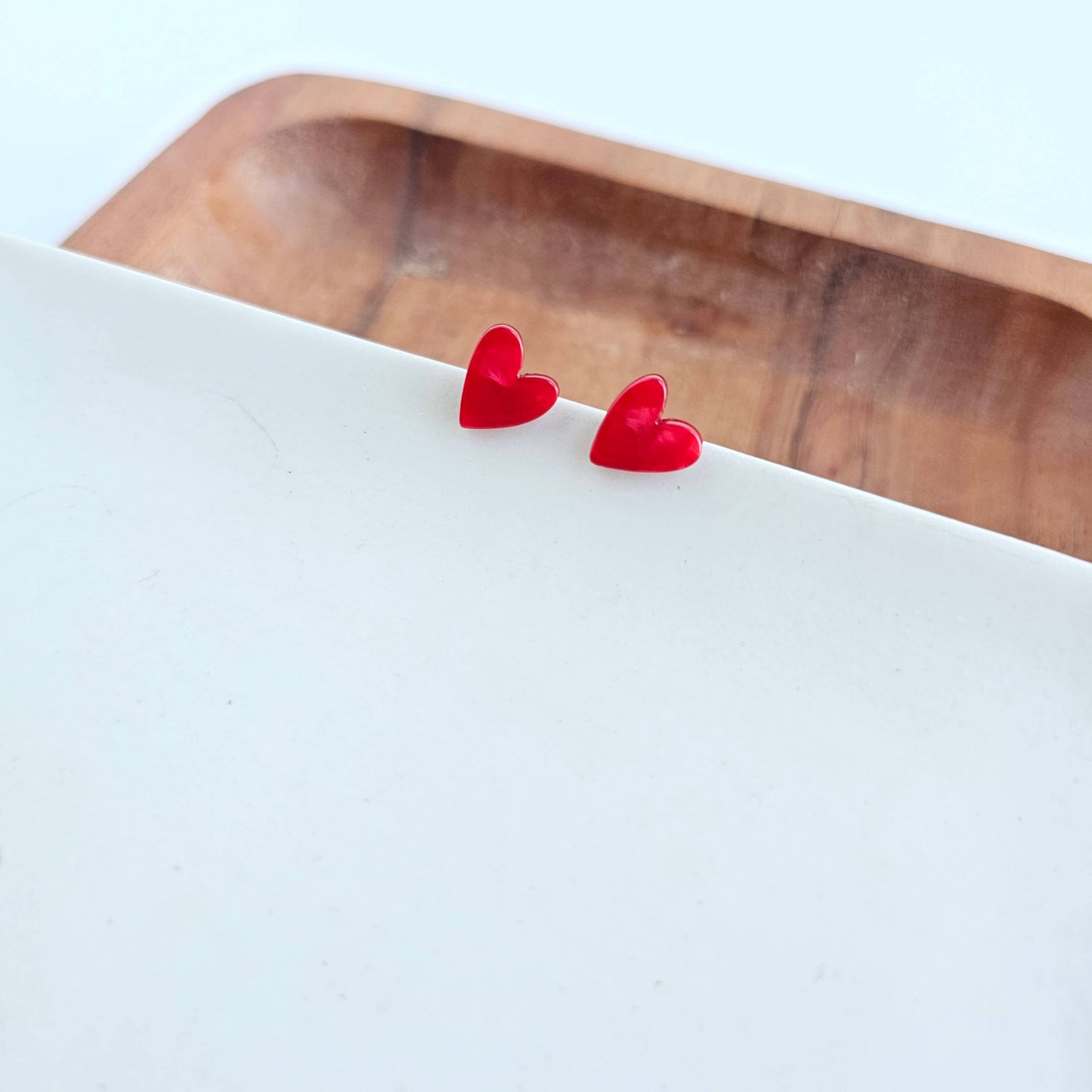 Red Hand-Drawn Heart Studs