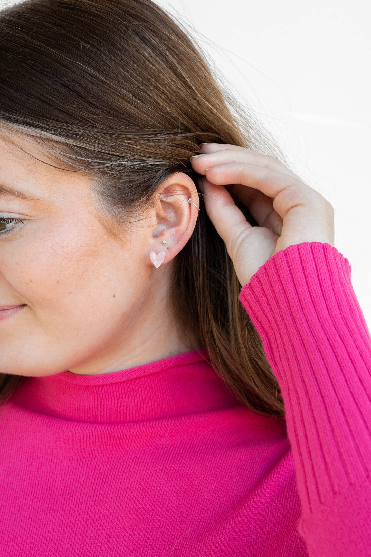 Pink Hand-Drawn Heart Studs