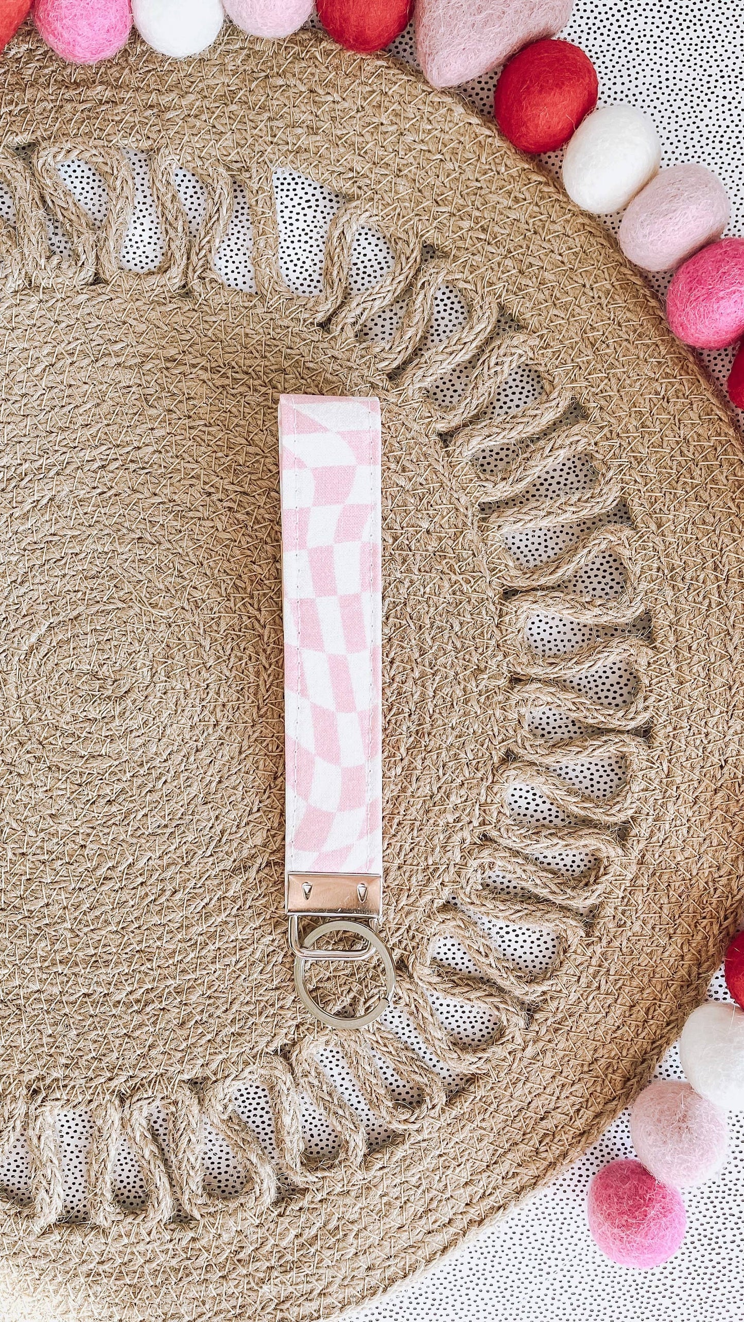 Wavy Pink Checkered Keychain