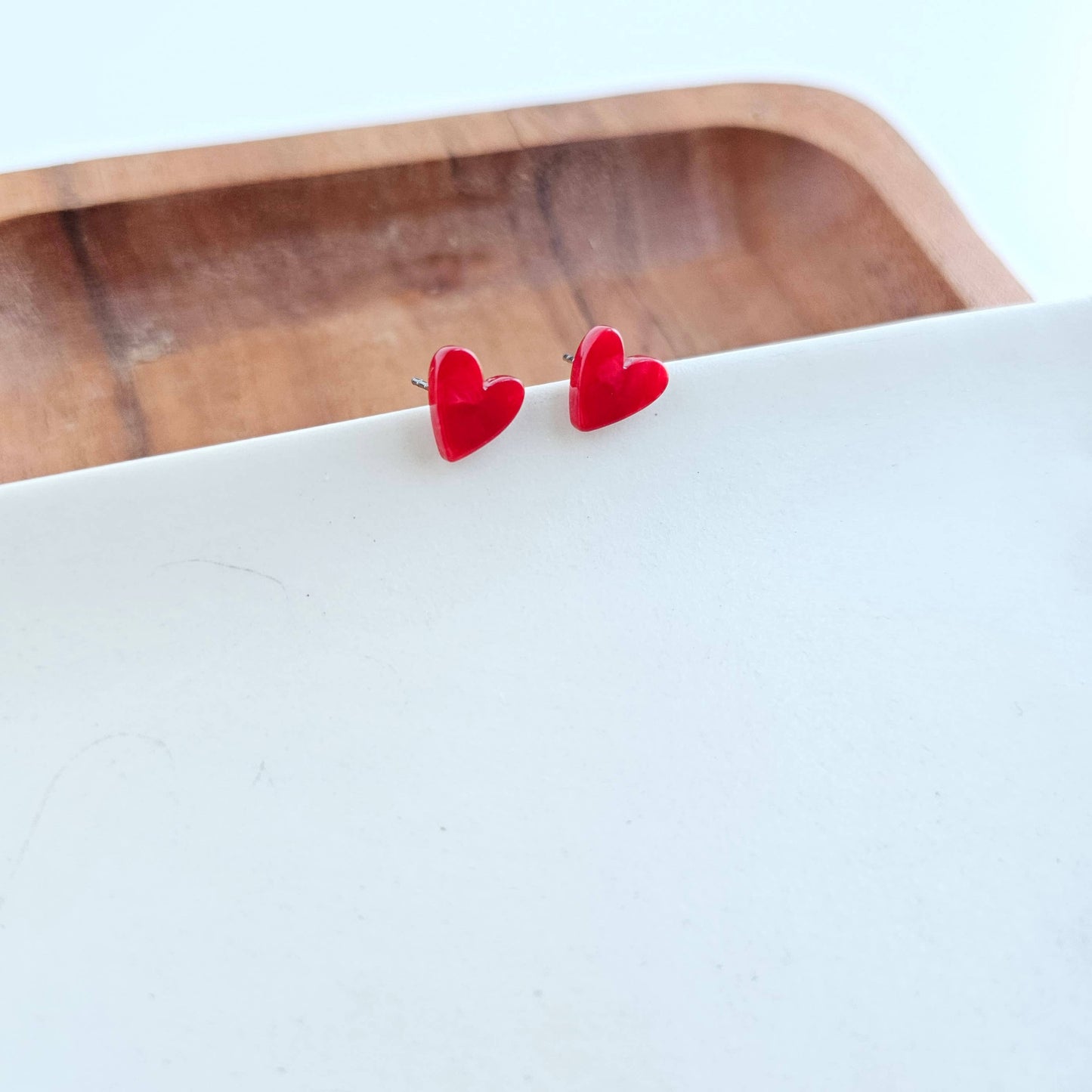 Red Hand-Drawn Heart Studs