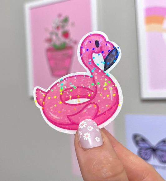 Glitter Flamingo Floatie - Vinyl Sticker