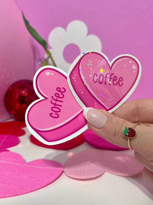 Coffee Valentine Conversation Heart Vinyl Sticker - Glossy