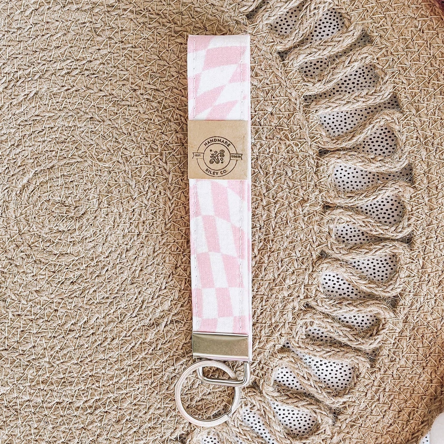 Wavy Pink Checkered Keychain