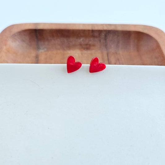 Red Hand-Drawn Heart Studs